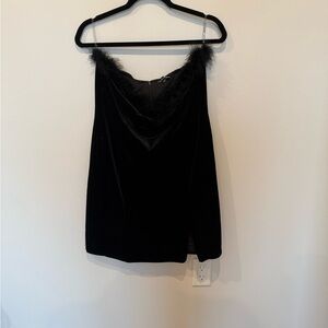 Fashion Nova Black Velvet Top with Feather Trim